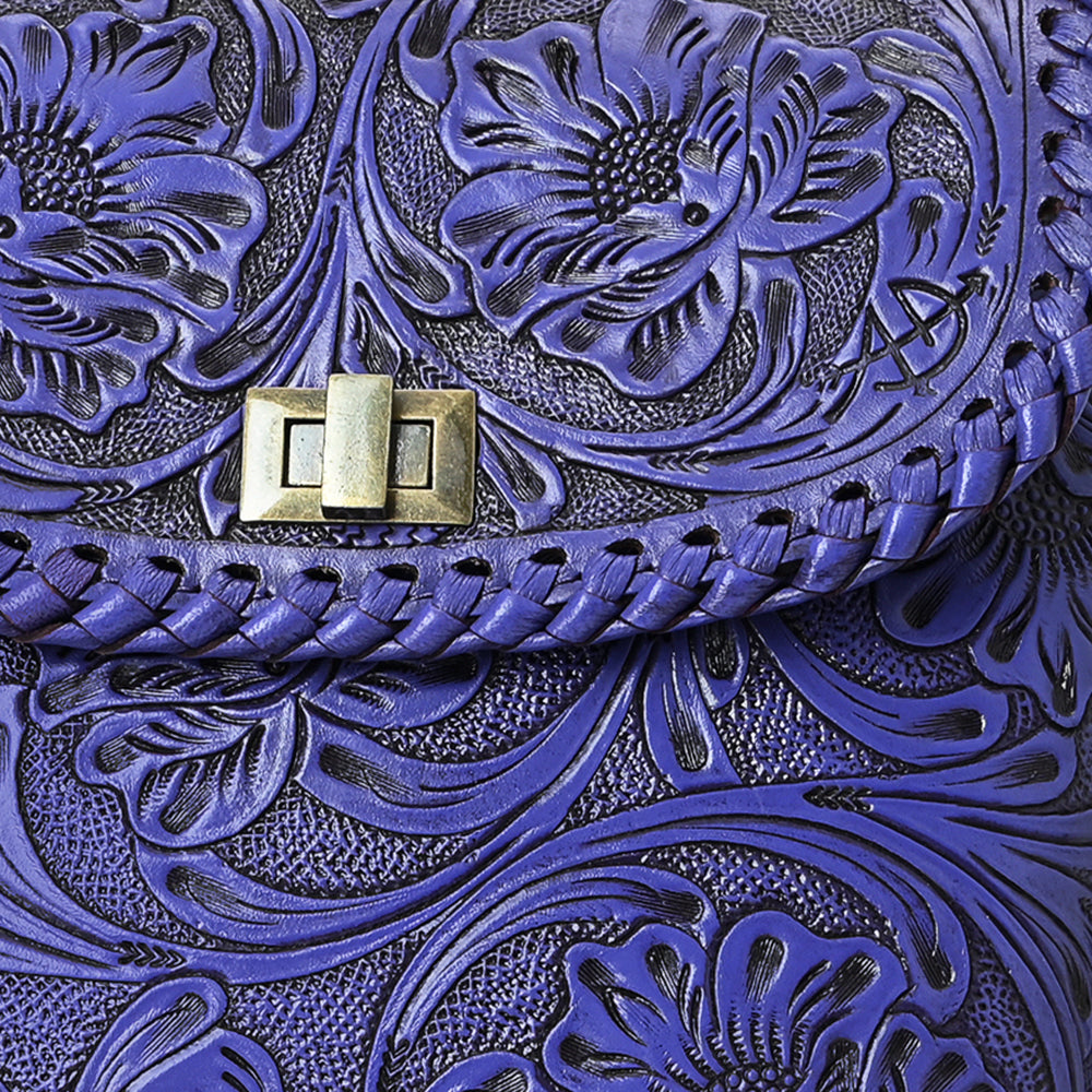 ADBG1496 Hand-Tooled Leather Crossbody Bag - Western Floral with Whipstitch & Turn Lock