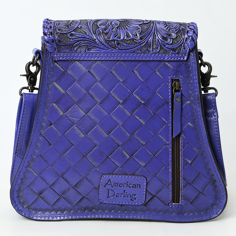 ADBG1496 Hand-Tooled Leather Crossbody Bag - Western Floral with Whipstitch & Turn Lock