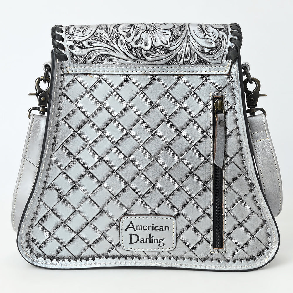 ADBG1496 Hand-Tooled Leather Crossbody Bag - Western Floral with Whipstitch & Turn Lock