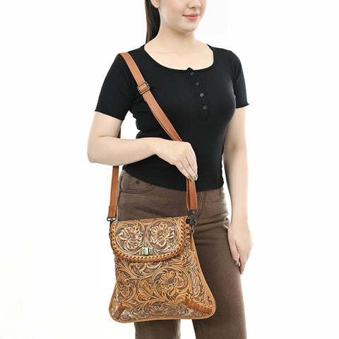 American Darling Hand-Tooled Leather Crossbody Bag | Floral Carved Western Purse