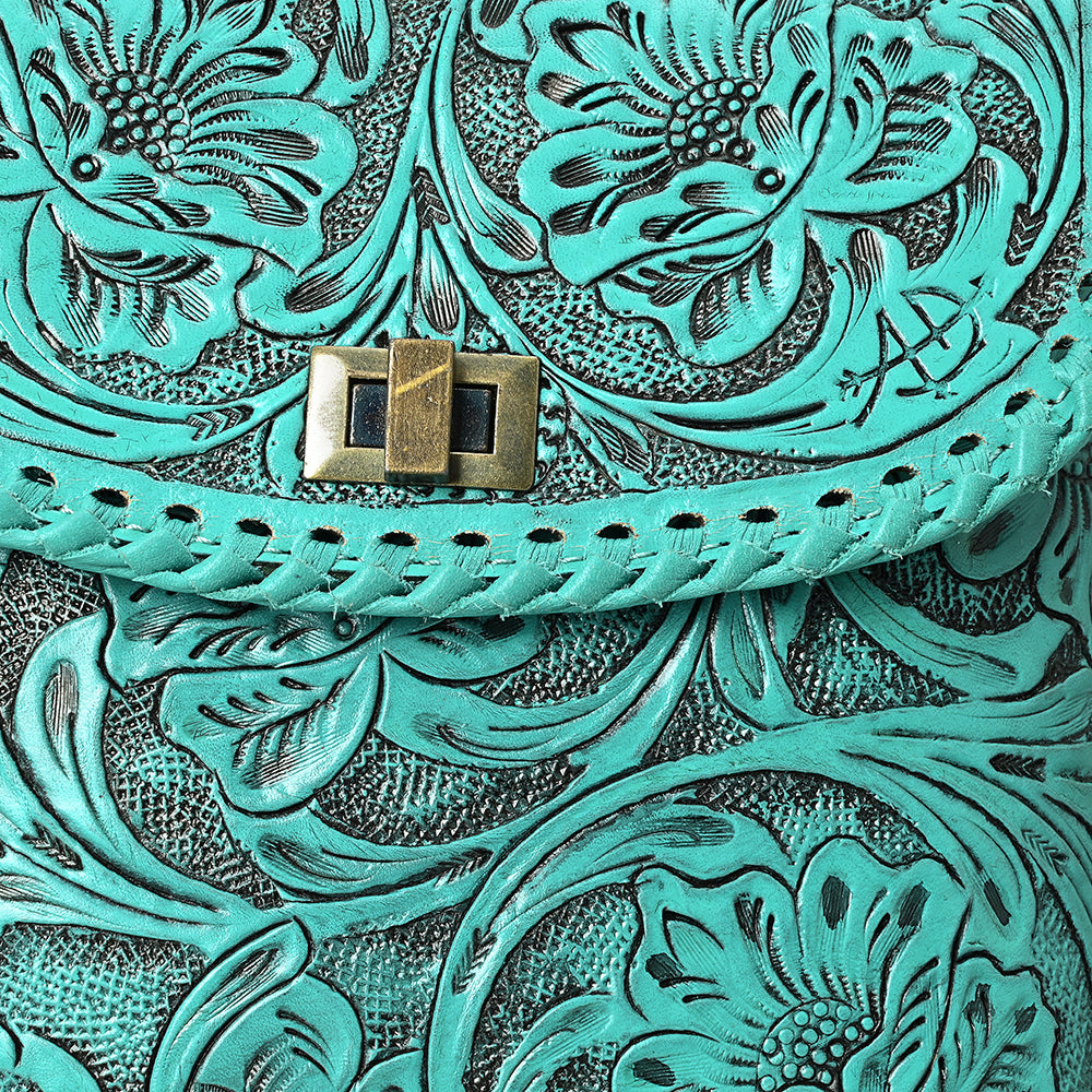 ADBG1496 Hand-Tooled Leather Crossbody Bag - Western Floral with Whipstitch & Turn Lock