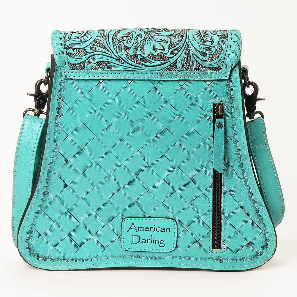 ADBG1496 Hand-Tooled Leather Crossbody Bag - Western Floral with Whipstitch & Turn Lock