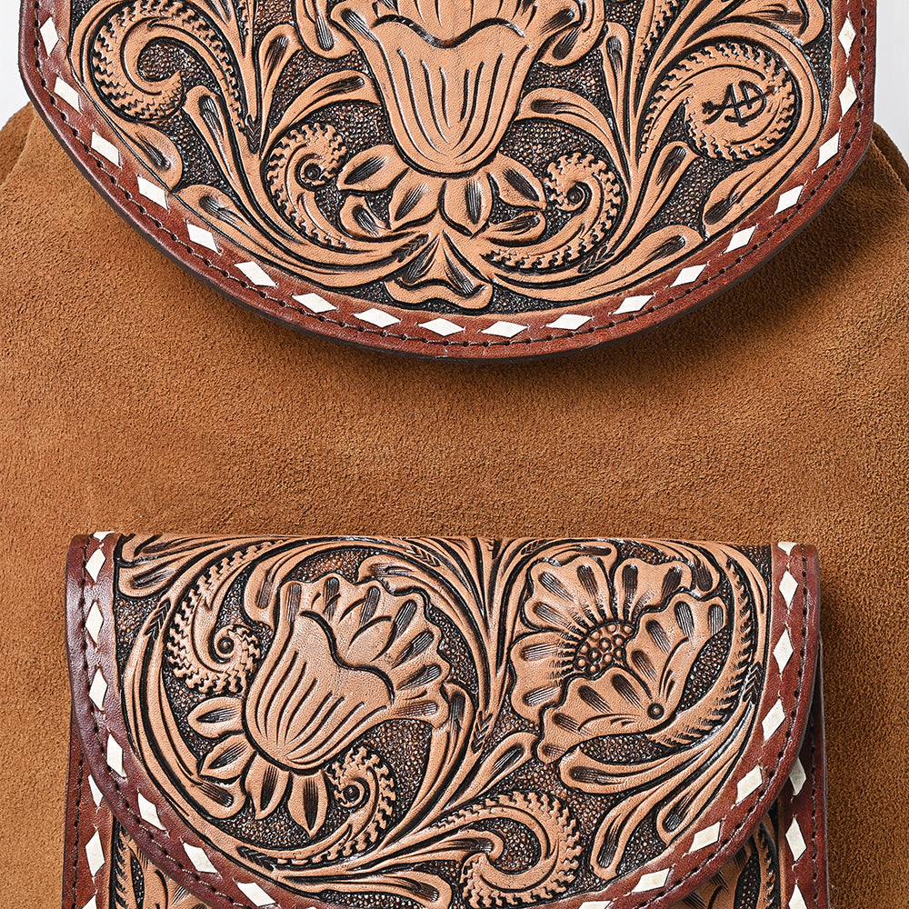 ADBG1498 Hand Tooled Western Leather Backpack - Artisan Floral Cowhide Bag by American Darling