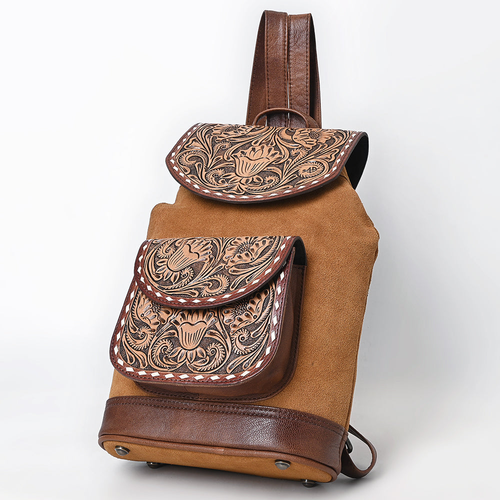 ADBG1498 Hand Tooled Western Leather Backpack - Artisan Floral Cowhide Bag by American Darling