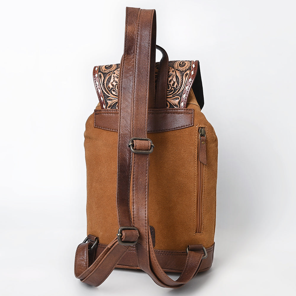 ADBG1498 Hand Tooled Western Leather Backpack - Artisan Floral Cowhide Bag by American Darling