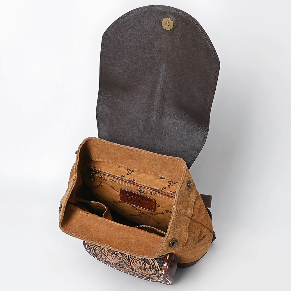 ADBG1498 Hand Tooled Western Leather Backpack - Artisan Floral Cowhide Bag by American Darling