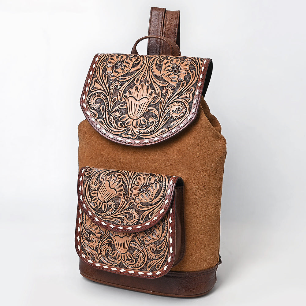 ADBG1498 Hand Tooled Western Leather Backpack - Artisan Floral Cowhide Bag by American Darling