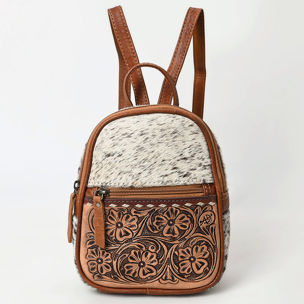 ADBG1499 Mini Cowhide Leather Backpack - Hand-Tooled Floral Front Pocket | Western Style