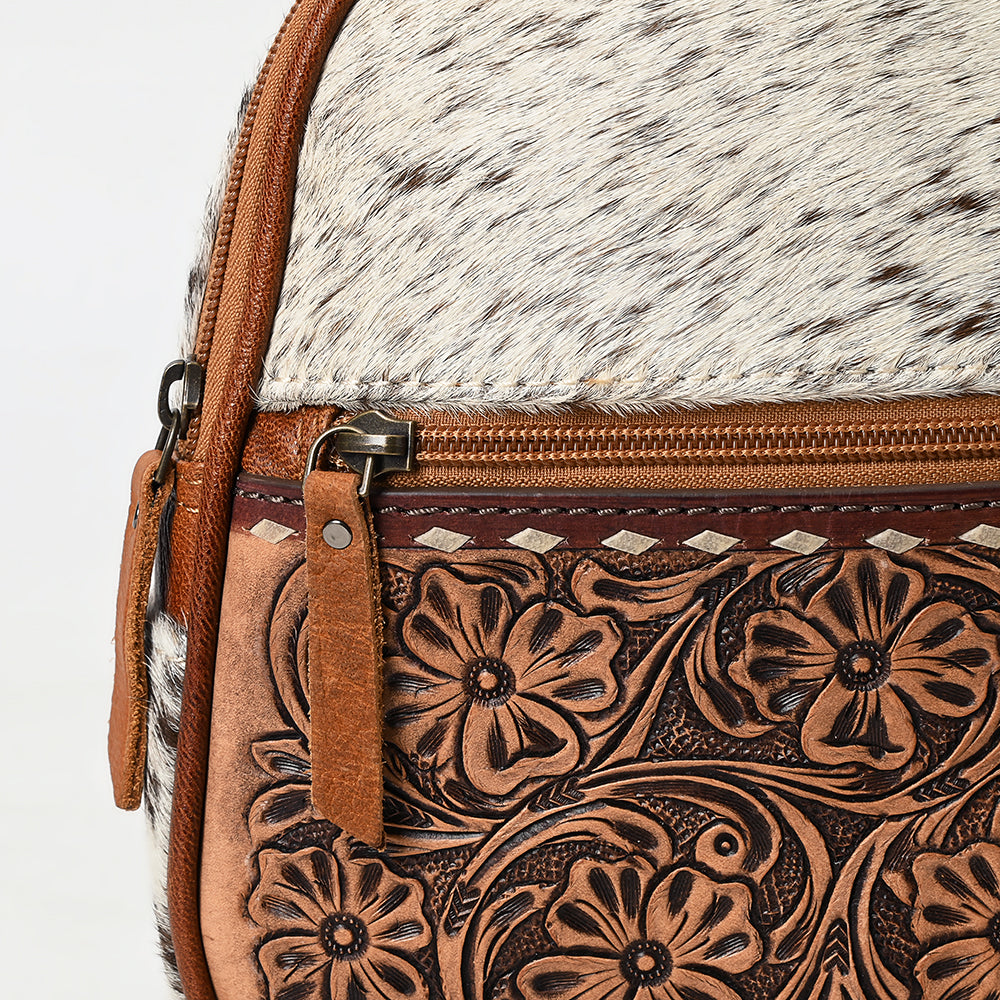 ADBG1499 Mini Cowhide Leather Backpack - Hand-Tooled Floral Front Pocket | Western Style