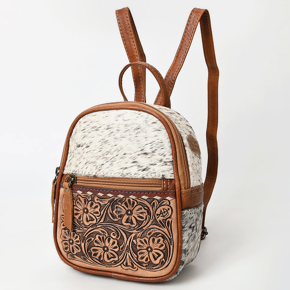 ADBG1499 Mini Cowhide Leather Backpack - Hand-Tooled Floral Front Pocket | Western Style