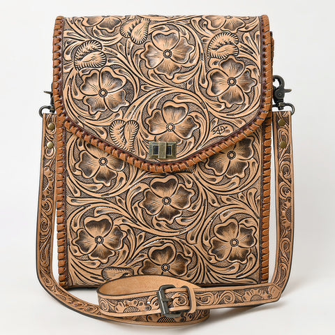 American Darling Western Leather Small Cross Body Bag with Hand-Tooled Floral Carving