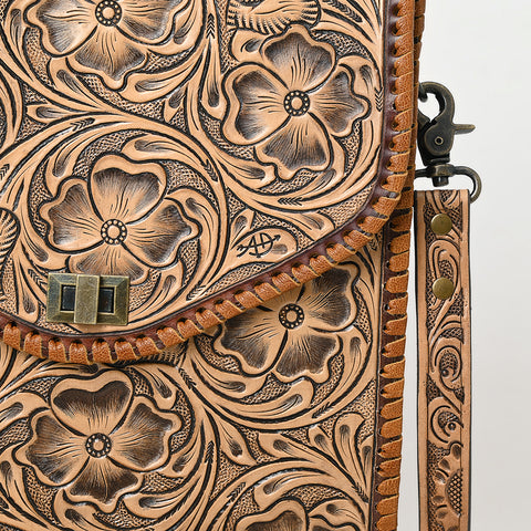 American Darling Western Leather Small Cross Body Bag with Hand-Tooled Floral Carving