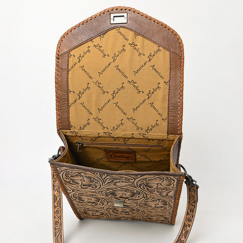 American Darling Western Leather Small Cross Body Bag with Hand-Tooled Floral Carving