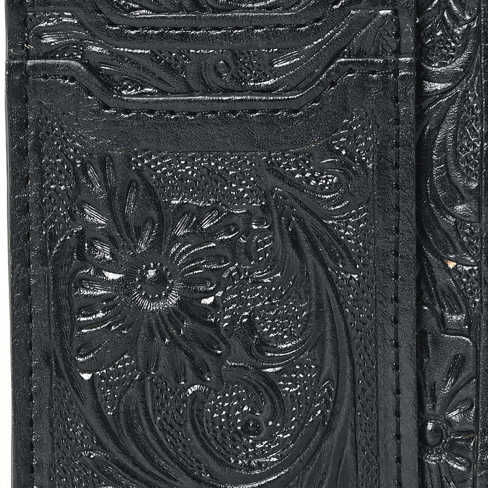 ADBG1506 Tooled Leather Card Holder - Multi-Slot Western Zipper Wallet