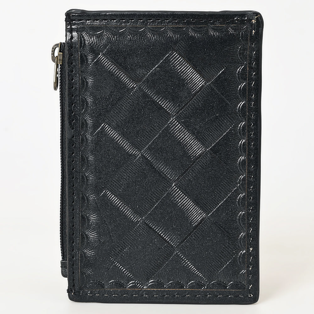 ADBG1506 Tooled Leather Card Holder - Multi-Slot Western Zipper Wallet