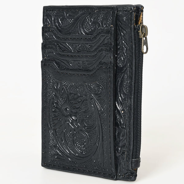 ADBG1506 Tooled Leather Card Holder - Multi-Slot Western Zipper Wallet