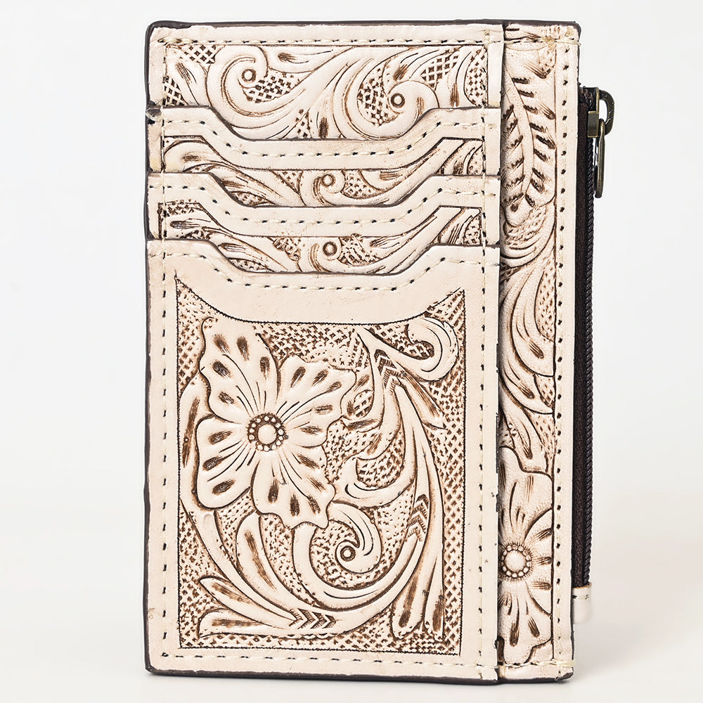 ADBG1506 Tooled Leather Card Holder - Multi-Slot Western Zipper Wallet