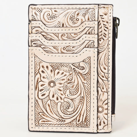 American Darling Western Leather Card Holder Bag with Hand-Tooled Floral Carved Detail
