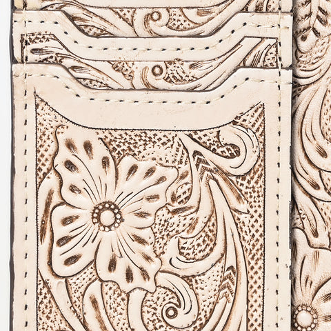American Darling Western Leather Card Holder Bag with Hand-Tooled Floral Carved Detail