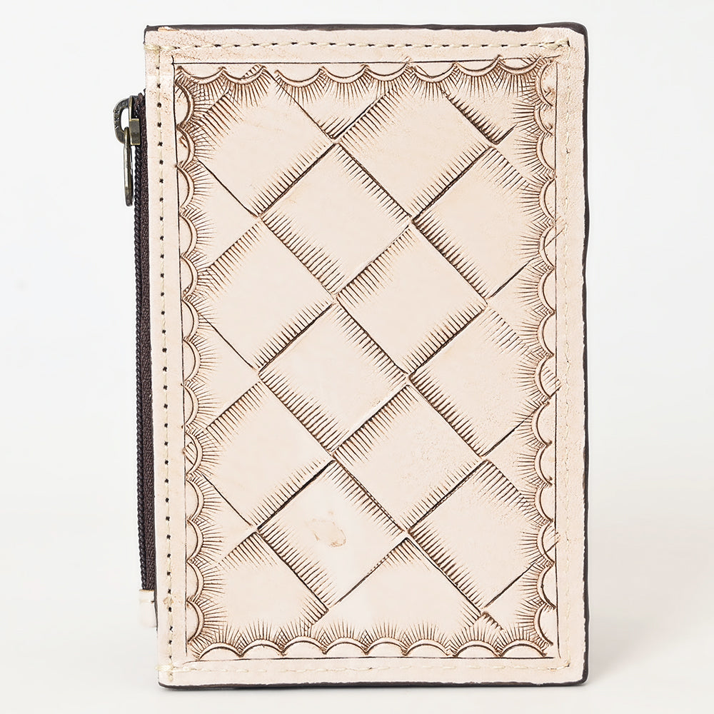 ADBG1506 Tooled Leather Card Holder - Multi-Slot Western Zipper Wallet