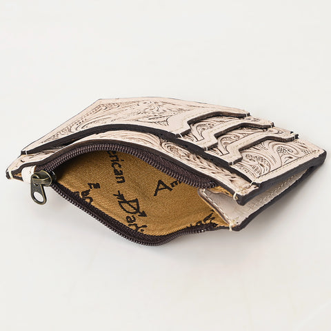 American Darling Western Leather Card Holder Bag with Hand-Tooled Floral Carved Detail