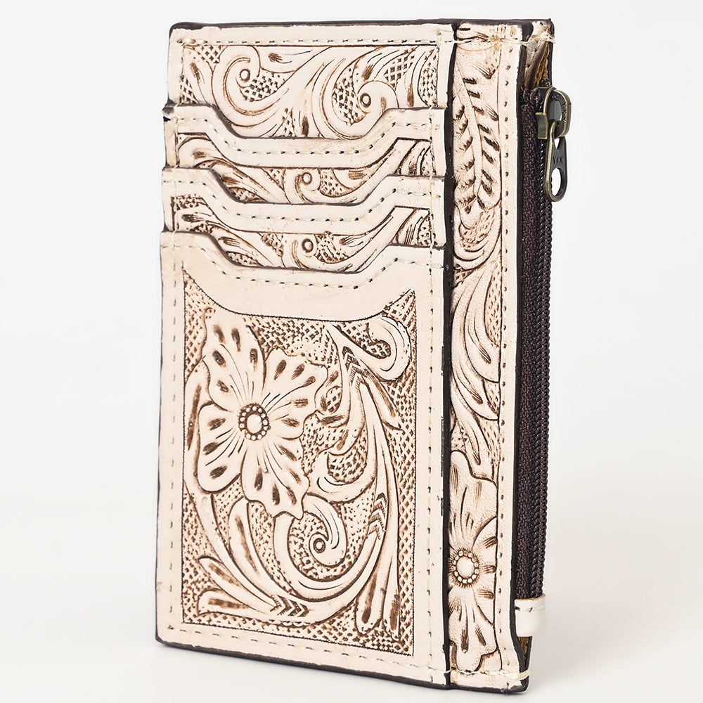 ADBG1506 Tooled Leather Card Holder - Multi-Slot Western Zipper Wallet