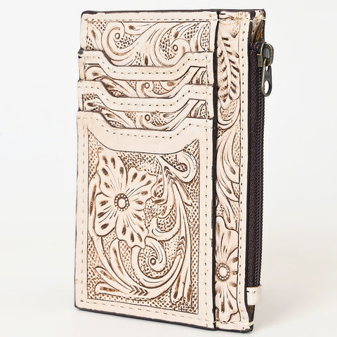 American Darling Western Leather Card Holder Bag with Hand-Tooled Floral Carved Detail