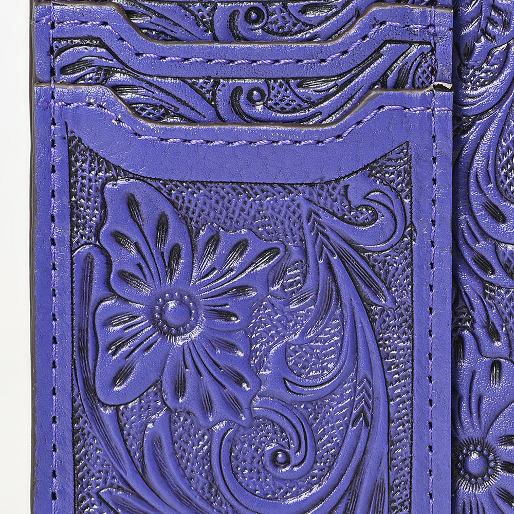 ADBG1506 Tooled Leather Card Holder - Multi-Slot Western Zipper Wallet