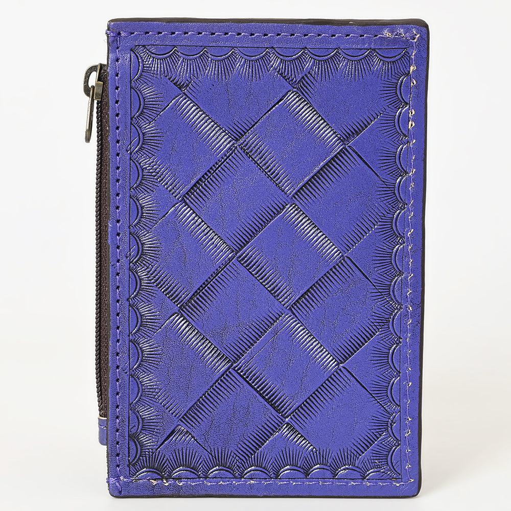ADBG1506 Tooled Leather Card Holder - Multi-Slot Western Zipper Wallet