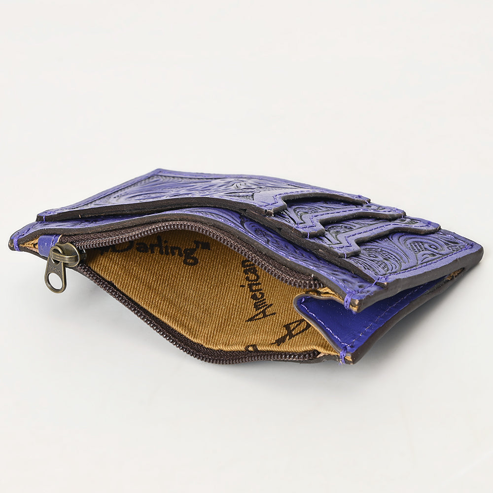 ADBG1506 Tooled Leather Card Holder - Multi-Slot Western Zipper Wallet