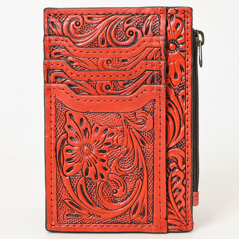 American Darling Western Leather Card Holder Bag with Hand-Tooled Floral Carved Detail