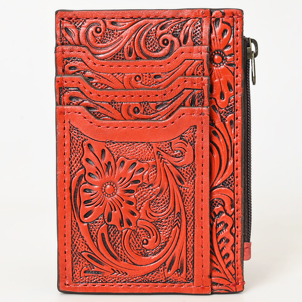 ADBG1506 Tooled Leather Card Holder - Multi-Slot Western Zipper Wallet