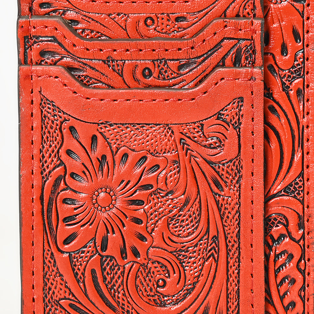ADBG1506 Tooled Leather Card Holder - Multi-Slot Western Zipper Wallet