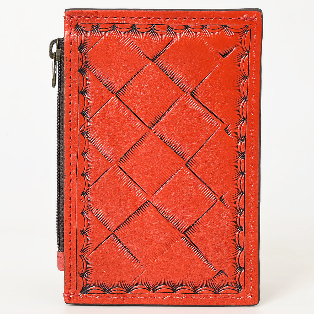 ADBG1506 Tooled Leather Card Holder - Multi-Slot Western Zipper Wallet
