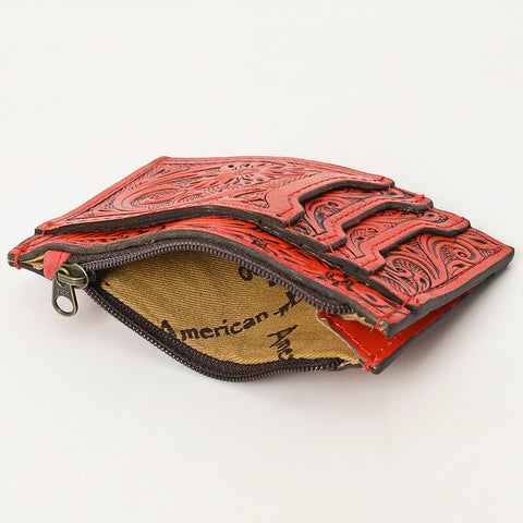American Darling Western Leather Card Holder Bag with Hand-Tooled Floral Carved Detail