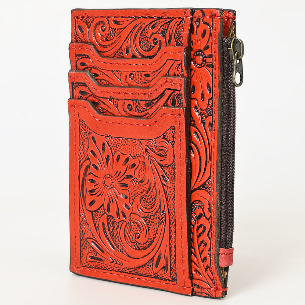ADBG1506 Tooled Leather Card Holder - Multi-Slot Western Zipper Wallet