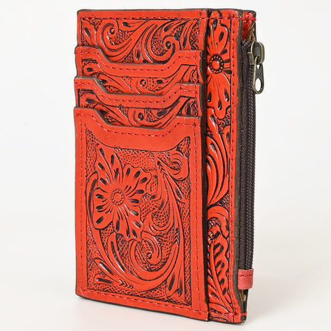 American Darling Western Leather Card Holder Bag with Hand-Tooled Floral Carved Detail