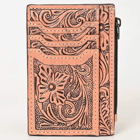 American Darling Western Leather Card Holder Bag with Hand-Tooled Floral Carved Detail
