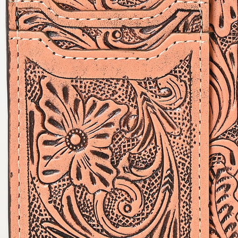 American Darling Western Leather Card Holder Bag with Hand-Tooled Floral Carved Detail