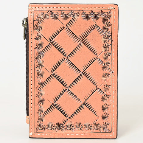 American Darling Western Leather Card Holder Bag with Hand-Tooled Floral Carved Detail