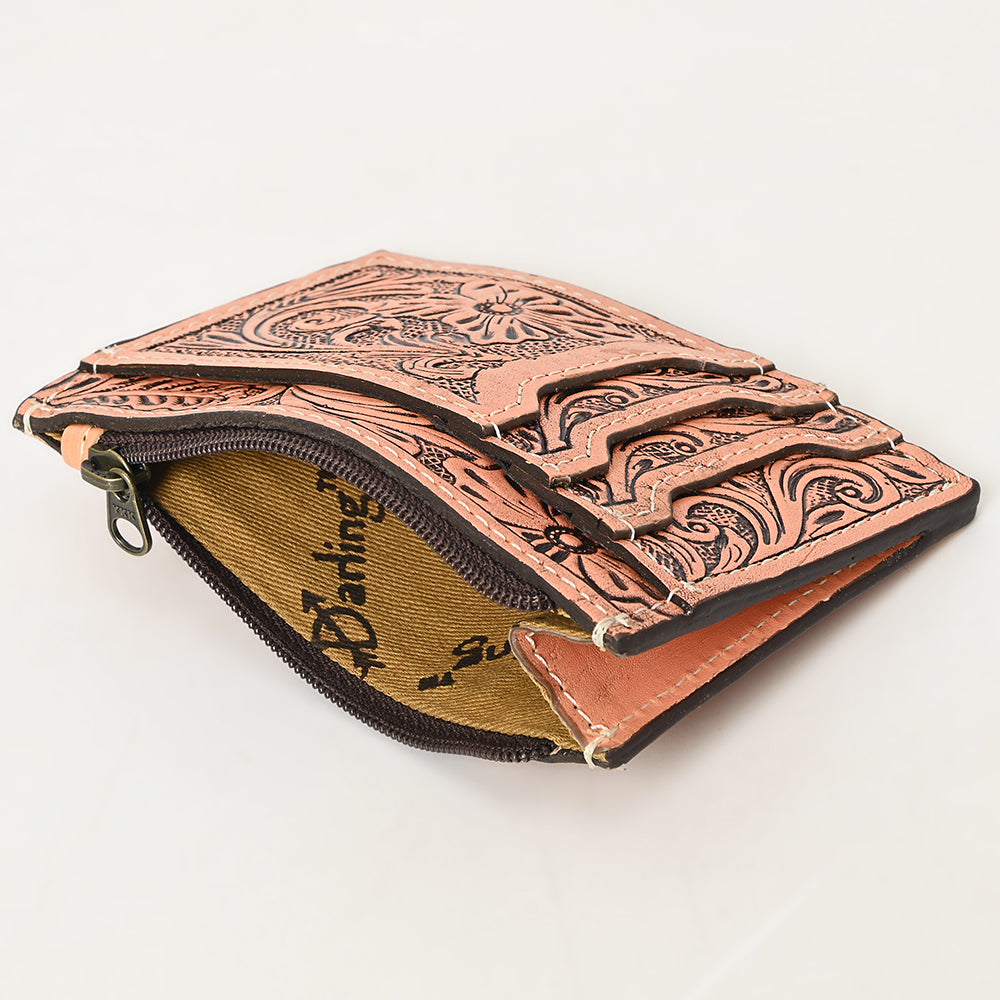 ADBG1506 Tooled Leather Card Holder - Multi-Slot Western Zipper Wallet