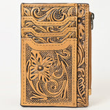ADBG1506 Tooled Leather Card Holder - Multi-Slot Western Zipper Wallet