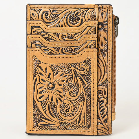 American Darling Western Leather Card Holder Bag with Hand-Tooled Floral Carved Detail