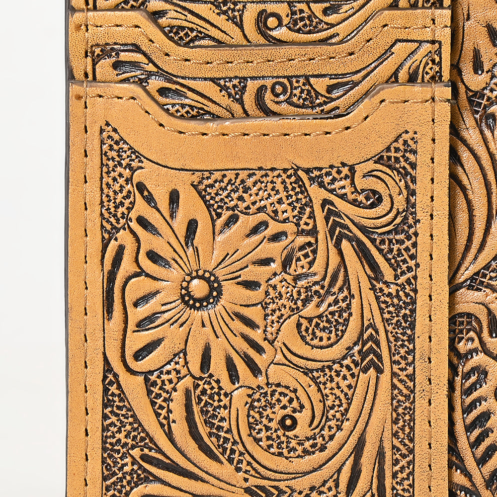 ADBG1506 Tooled Leather Card Holder - Multi-Slot Western Zipper Wallet