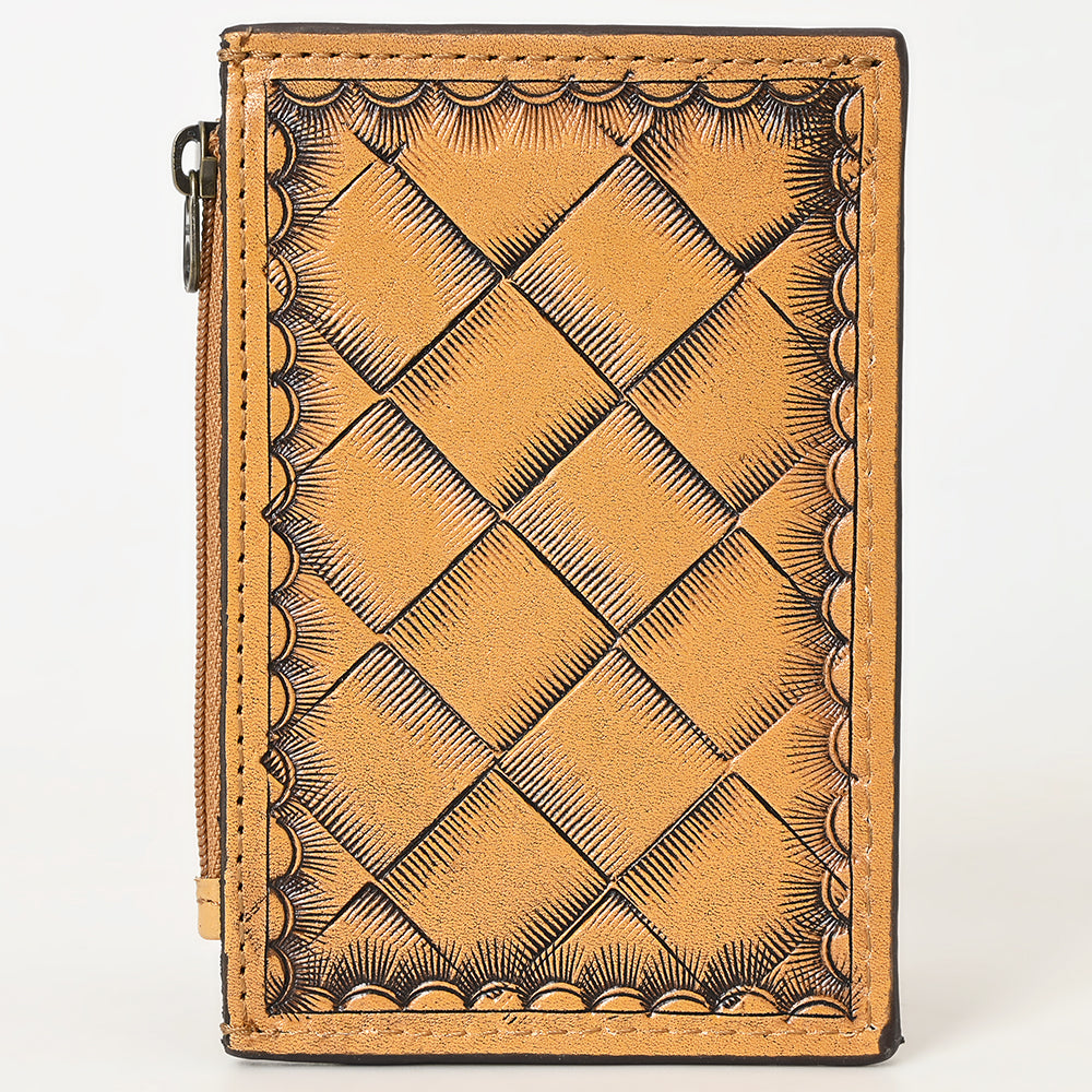 ADBG1506 Tooled Leather Card Holder - Multi-Slot Western Zipper Wallet