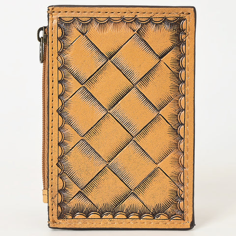 American Darling Western Leather Card Holder Bag with Hand-Tooled Floral Carved Detail