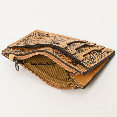 American Darling Western Leather Card Holder Bag with Hand-Tooled Floral Carved Detail