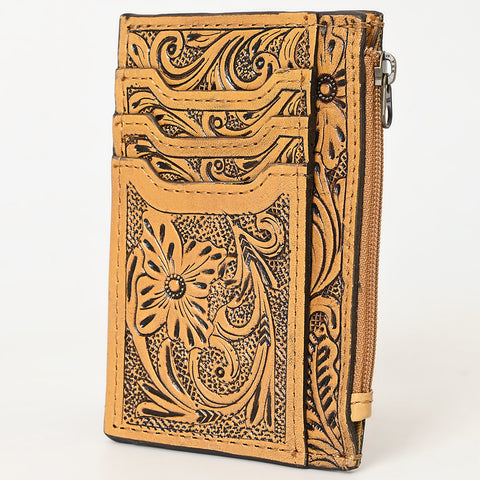 American Darling Western Leather Card Holder Bag with Hand-Tooled Floral Carved Detail