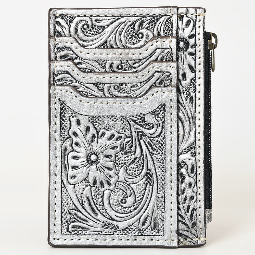 ADBG1506 Tooled Leather Card Holder - Multi-Slot Western Zipper Wallet