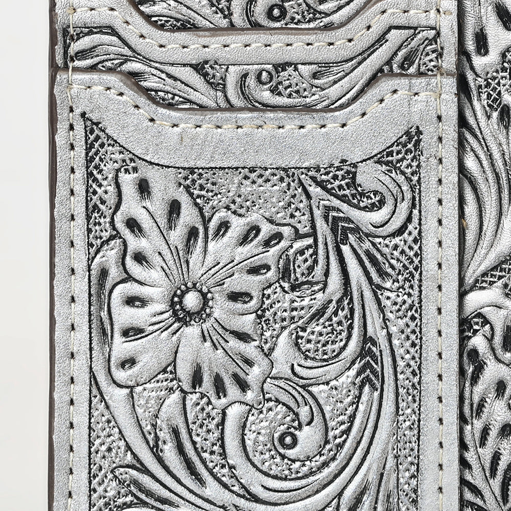 ADBG1506 Tooled Leather Card Holder - Multi-Slot Western Zipper Wallet